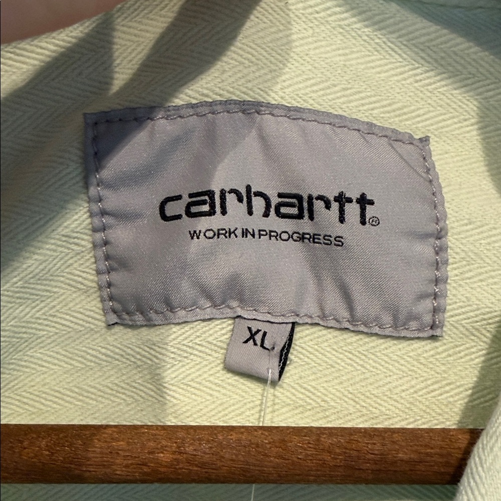 Carhartt WIP Neon Green Linen-Blend Zip-Up Rainier Shirt Jacket - Picture 2 of 7